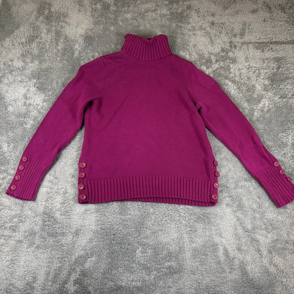Ann Taylor LOFT Magenta Pink Turtleneck Sweater Button Cuff Side Large